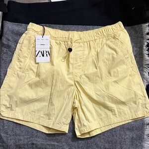 Zara Men's Light Yellow Athletic Shorts